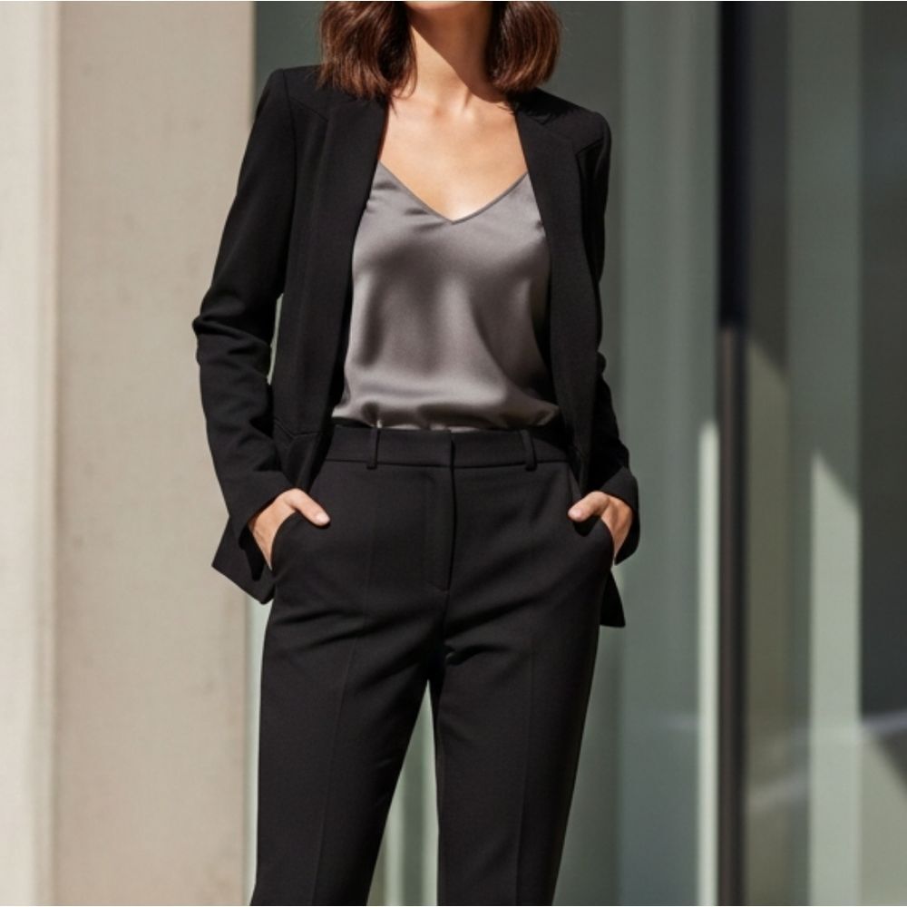Theory Frima Rave Black Open Front Blazer Size 4 Ponte Minimalist Workwear